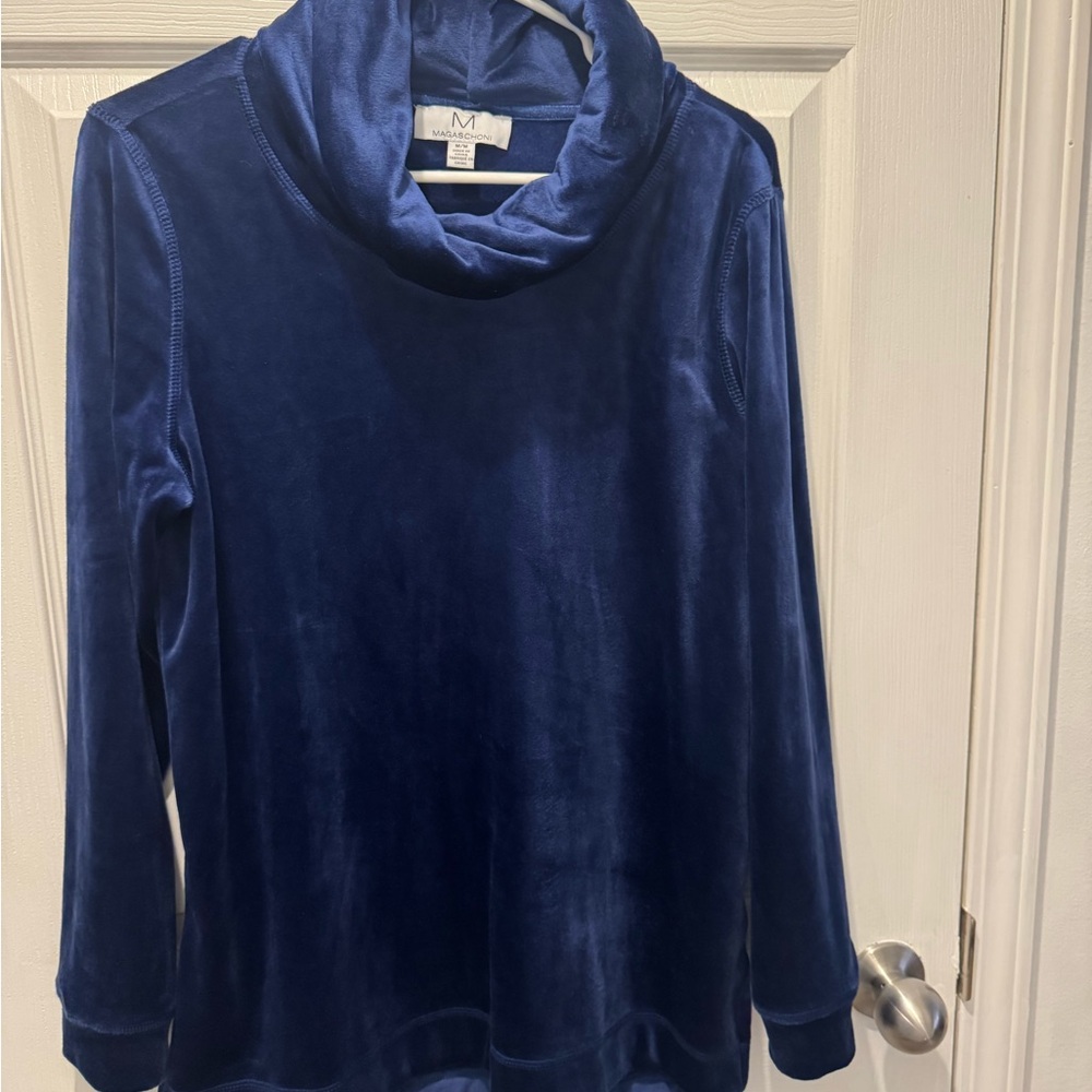 Magaschoni Deep Blue Cowl Neck Sweater